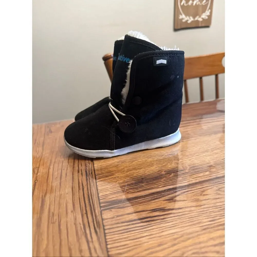 Native Jiffy Black White Faux Shearling Lined Button AP Luna Winter Boots Size 9